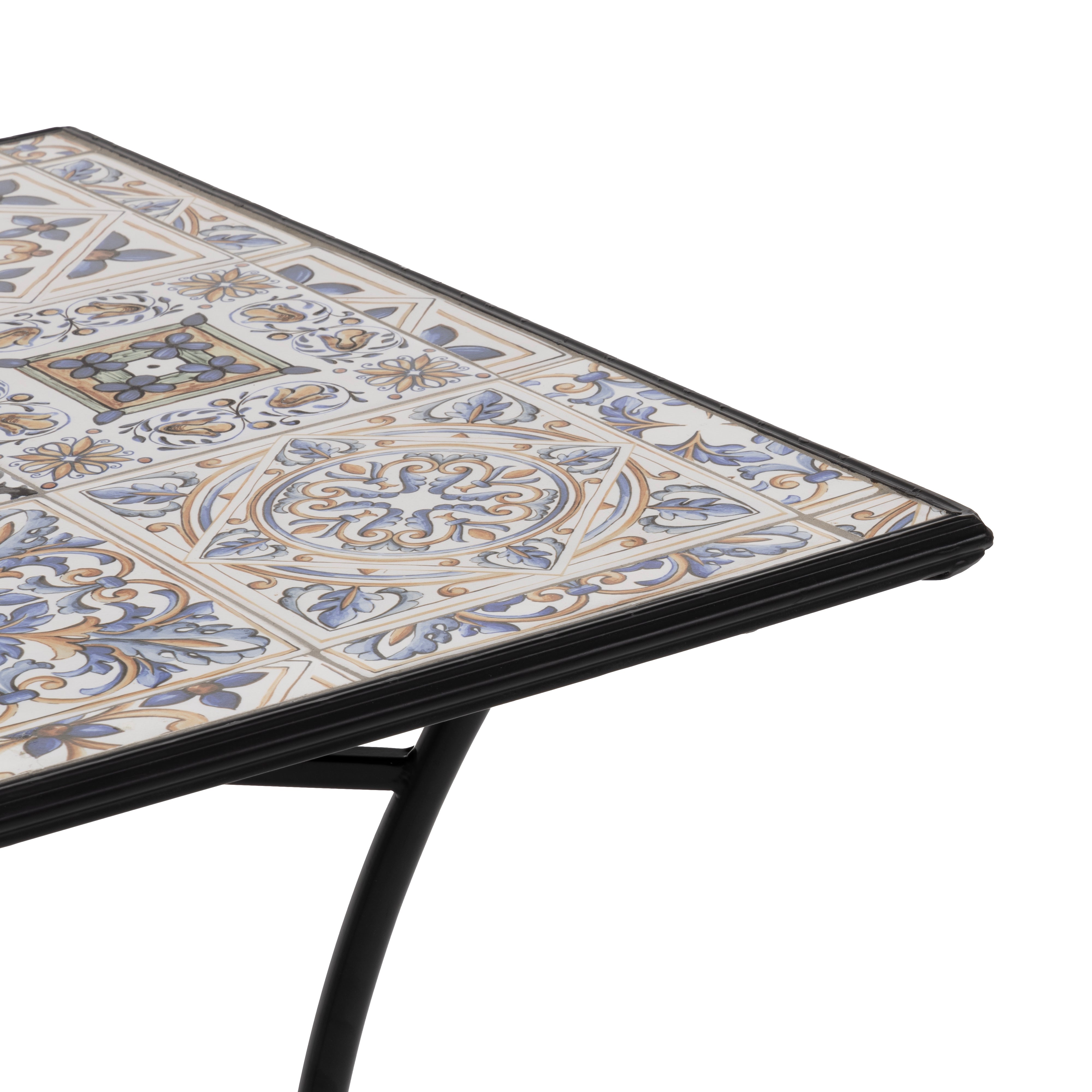 VESTIAMO CASA - Tavolo Quadrato in metallo nero con top maioliche Blu - h75x70x70 cm